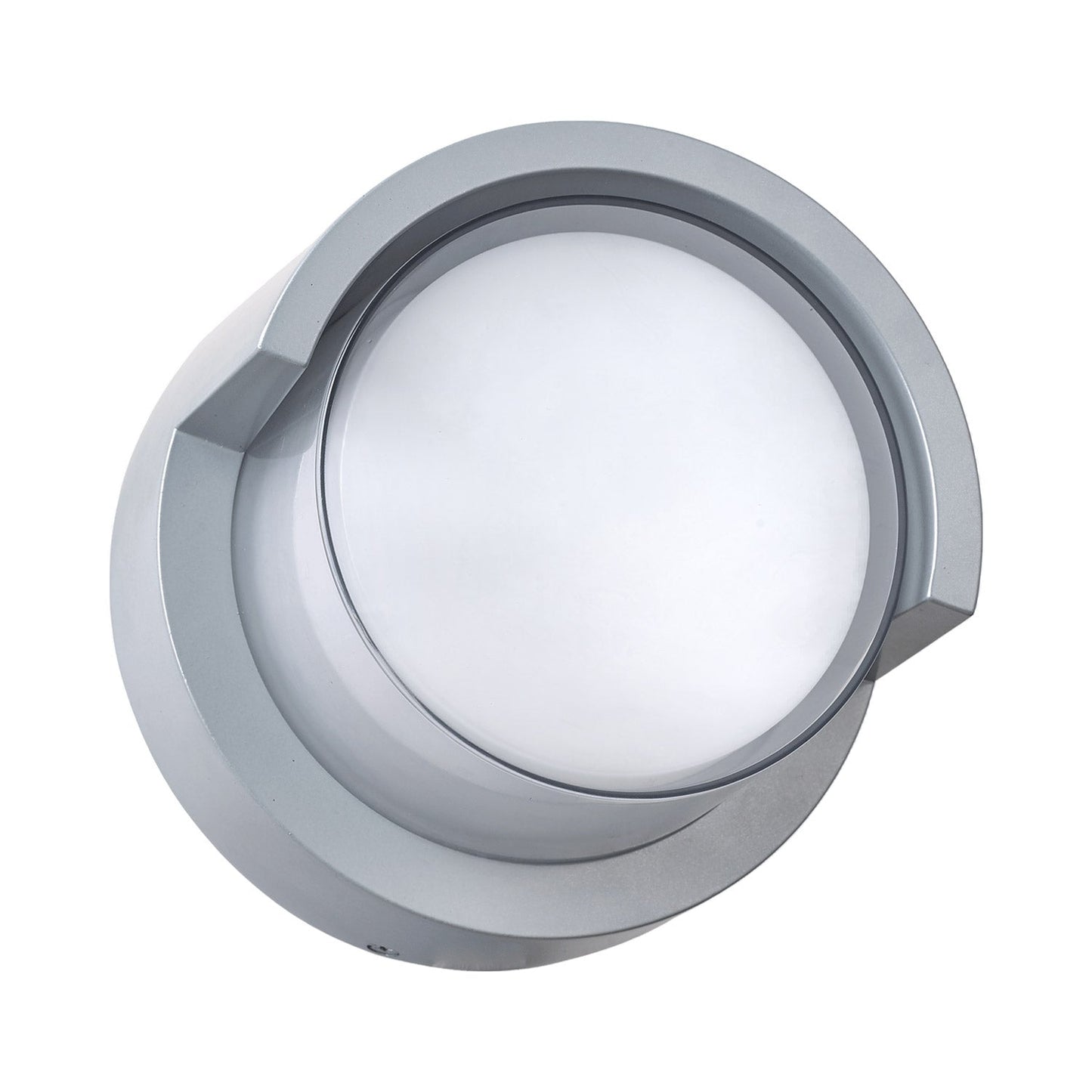 Geo Round Hooded Outdoor LED Wall Light in Silica.