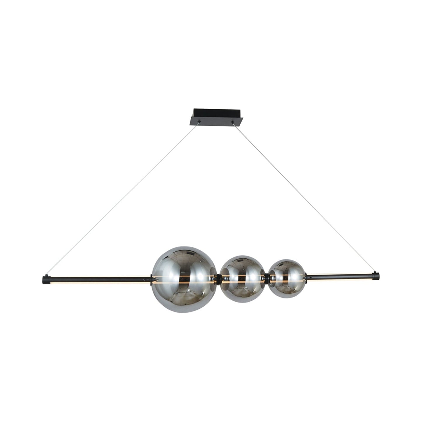 Orb Rectangle Linear LED Pendant Light in Matte Black/Smoked Glass (3-Glass).