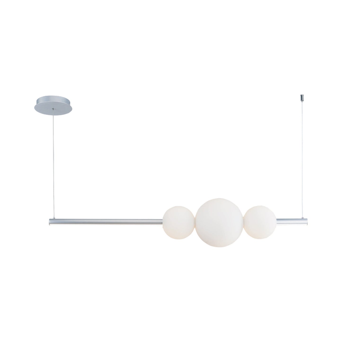 Orb Round Linear LED Pendant Light in Chrome/Opal Glass.