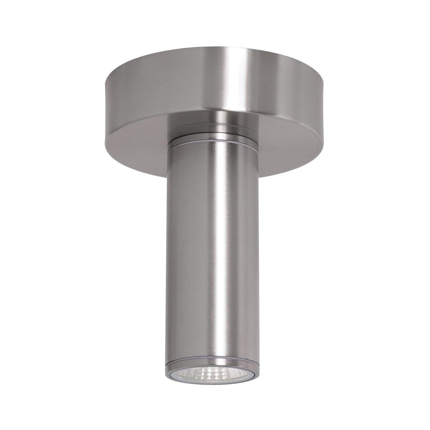 Beverly Outdoor LED Flush Mount Ceiling Light in Satin Nickel.