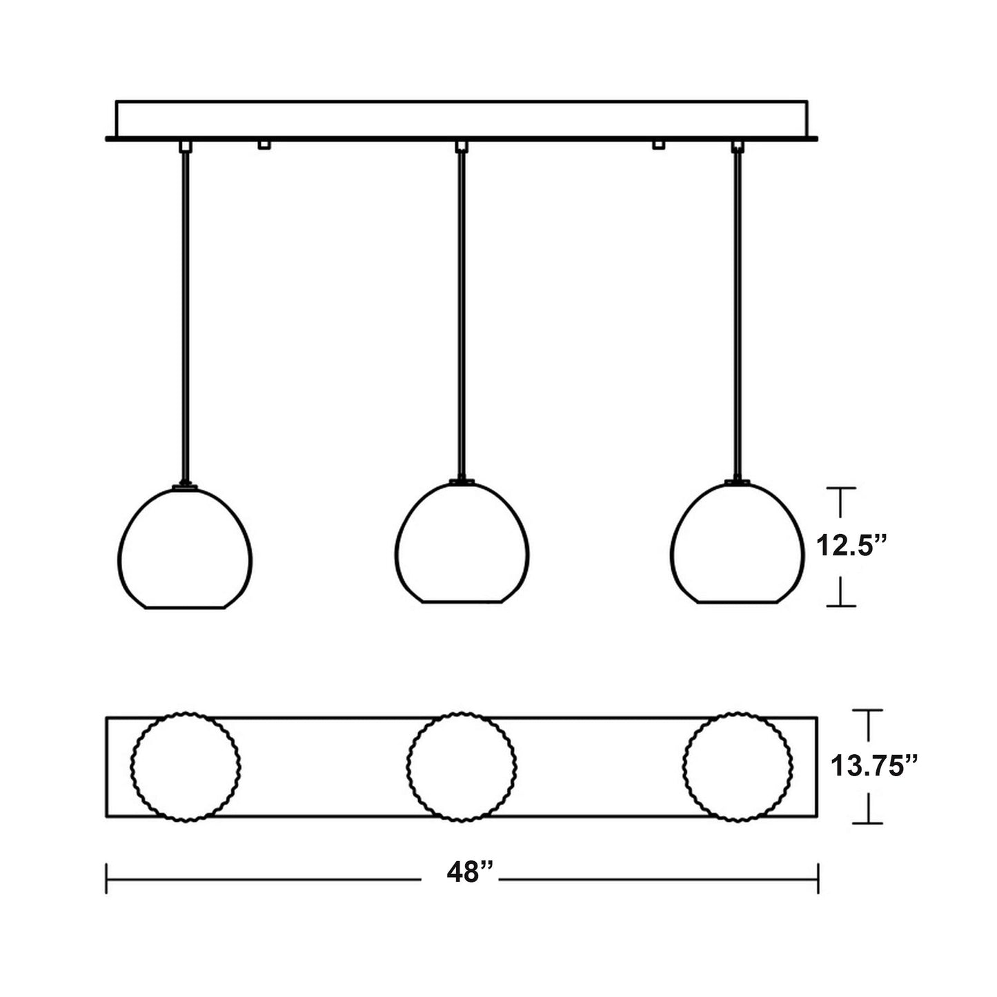 Cleo Linear Pendant Light - line drawing.