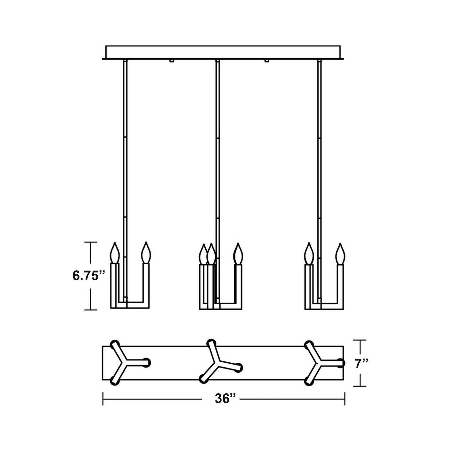 Grace Linear Pendant Light - line drawing.