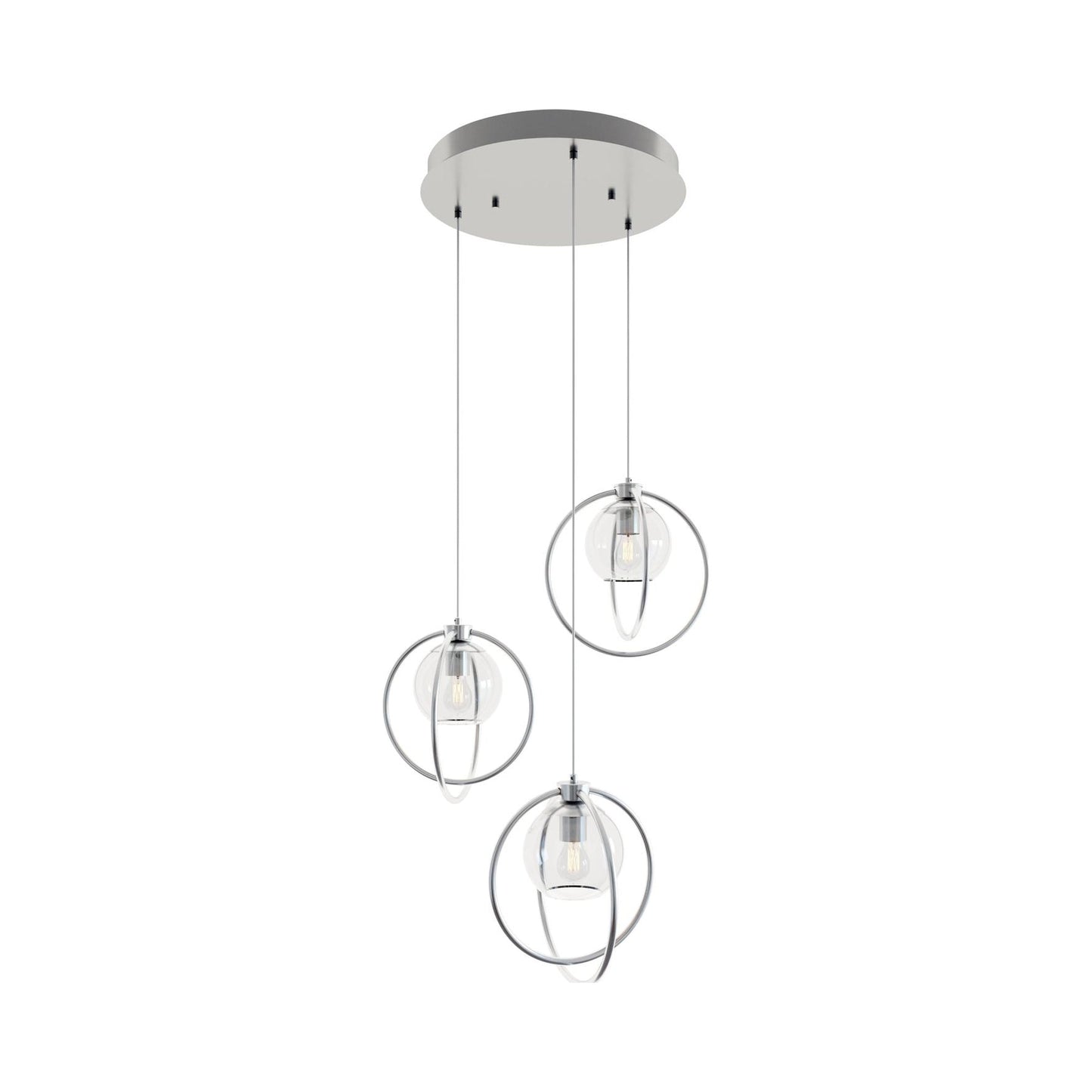 Jamie Round Pendant Light in Satin Nickel.