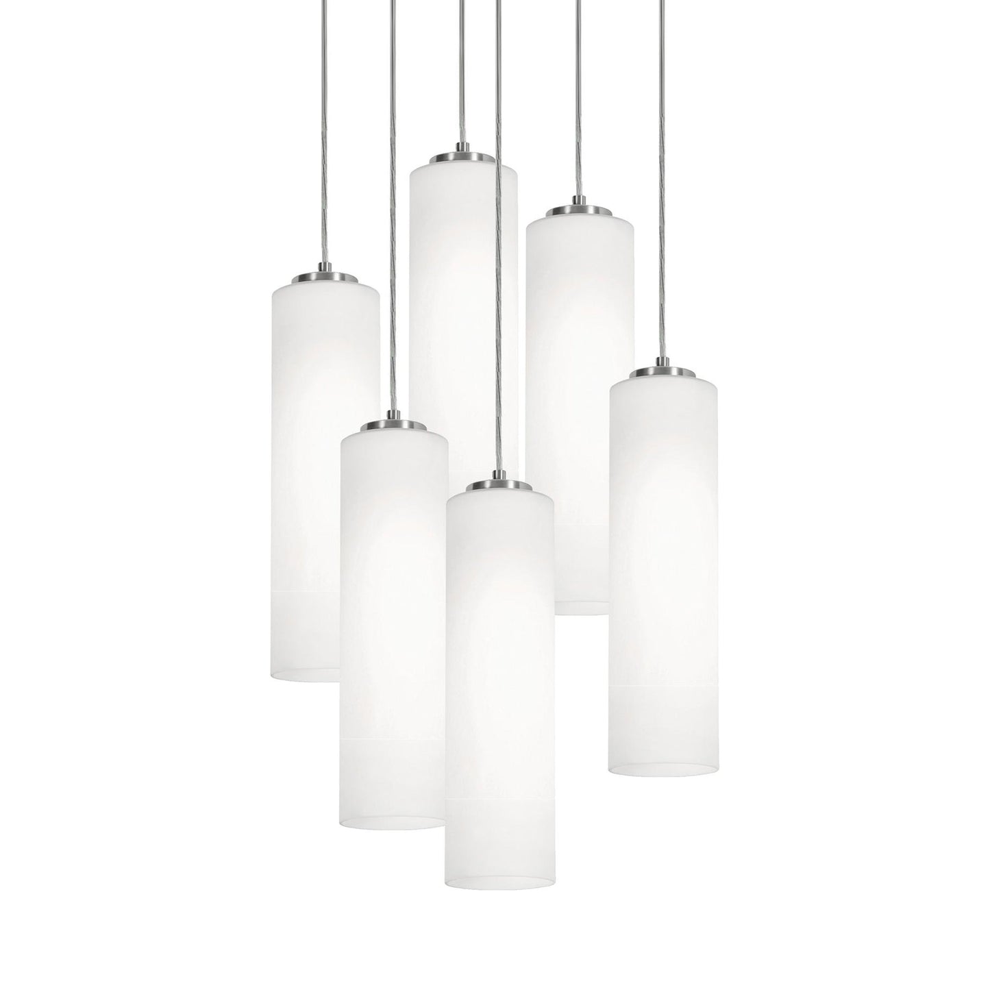 Leo Round Pendant Light in Satin Nickel (6-Light/12-Inch).
