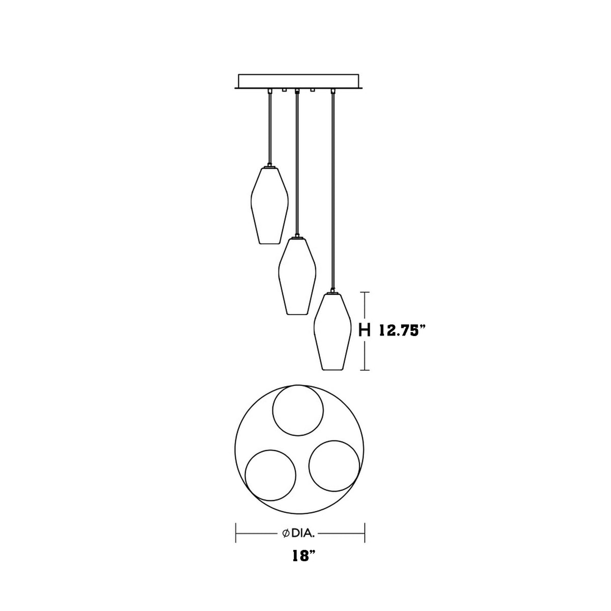 Mila Round Pendant Light - line drawing.