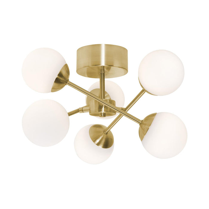 Pearl LED Semi Flush Mount Ceiling Light in Satin Brass.
