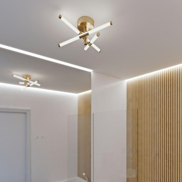 Rusnak LED Semi Flush Mount Ceiling Light in bathroom.