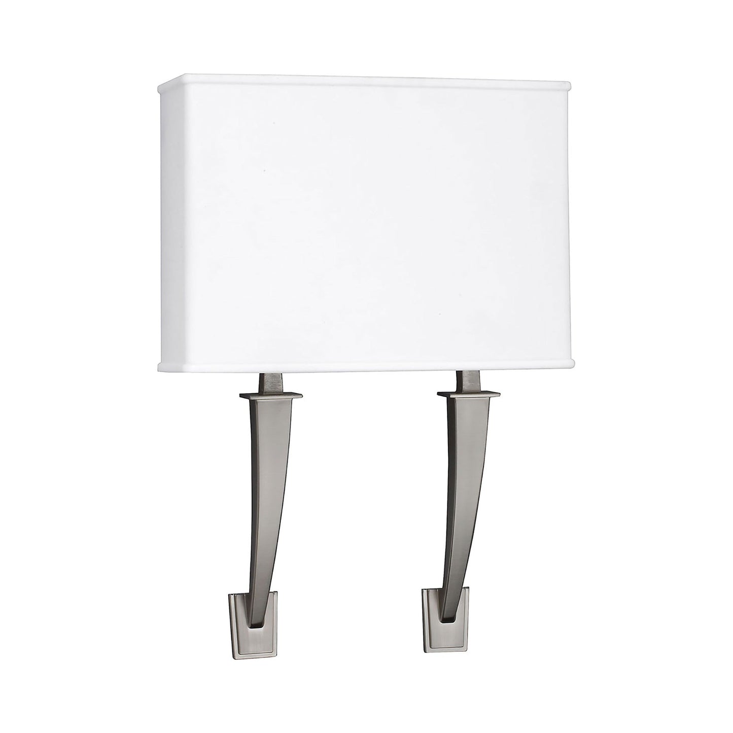 Sheridan LED Double Arm Wall Light in Satin Nickel.