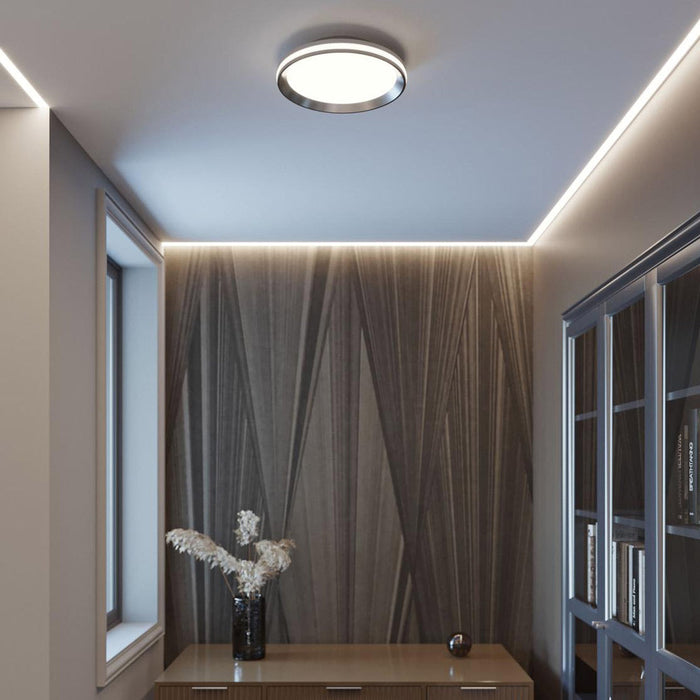 Sona LED Flush Mount Ceiling Light in living room.