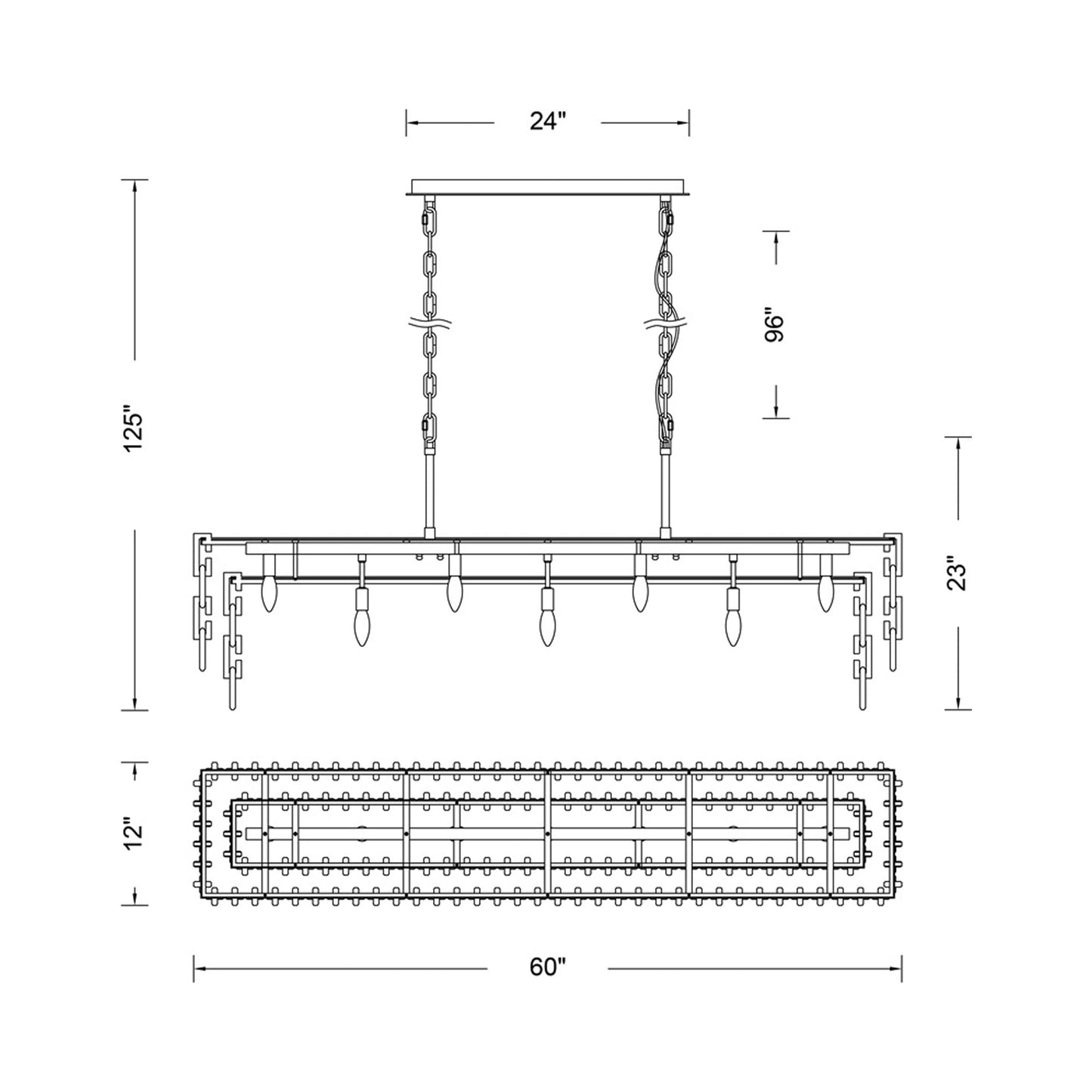 Catene Linear Pendant Light - line drawing.