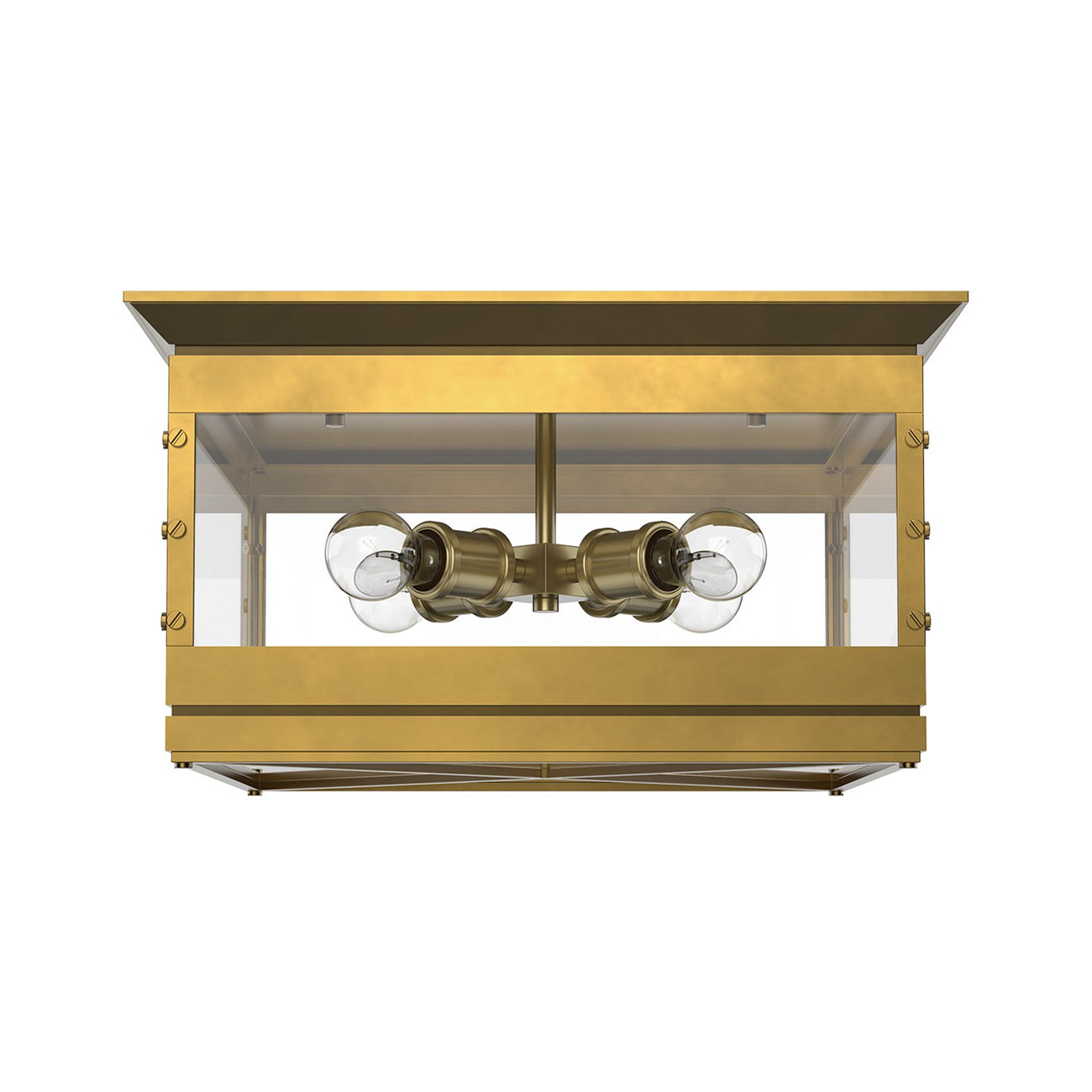 Douglas Flush Mount Ceiling Light in Vintage Brass.