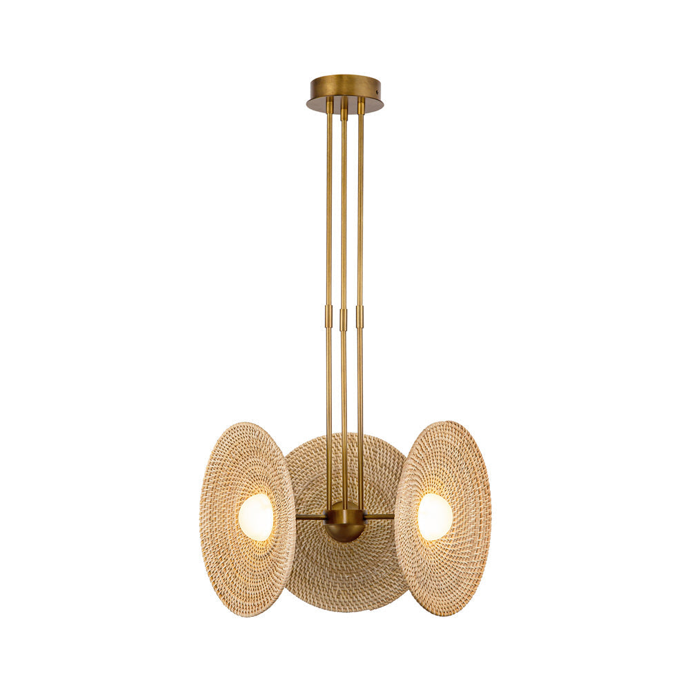 Harbour LED Pendant Light in Vintage Brass/Woven Rattan.