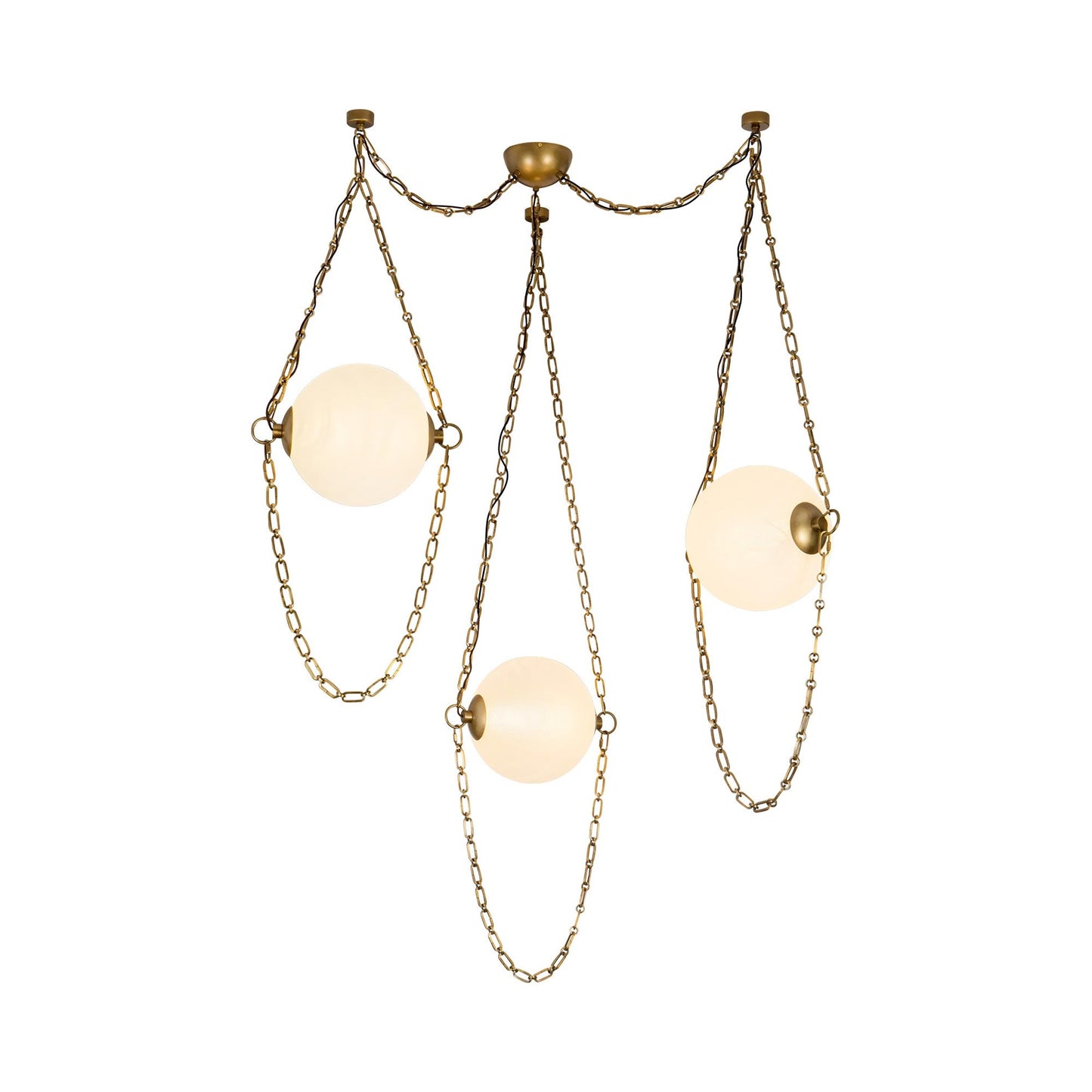 Petra 3-Head LED Chandelier in Vintage Brass/Cloud Glass.