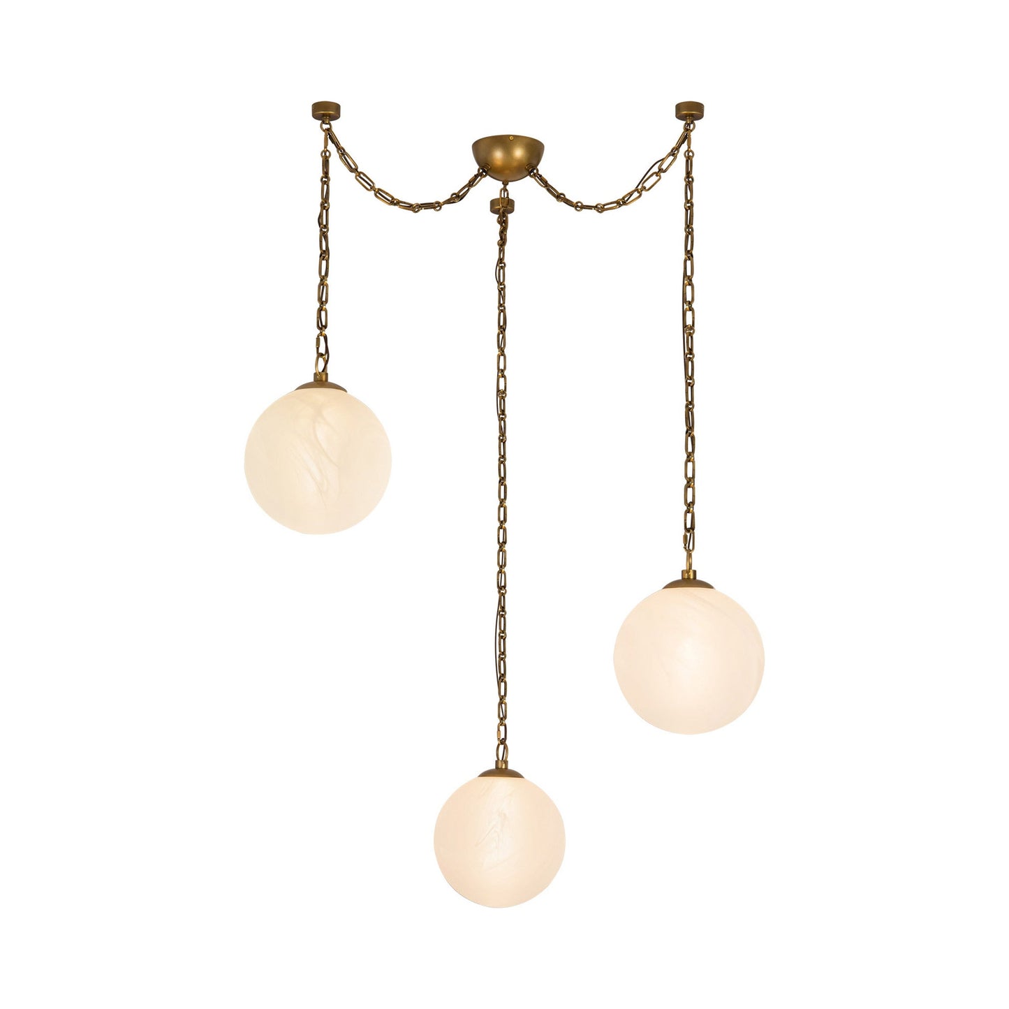 Petra LED Chandelier in Vintage Brass/Cloud Glass.