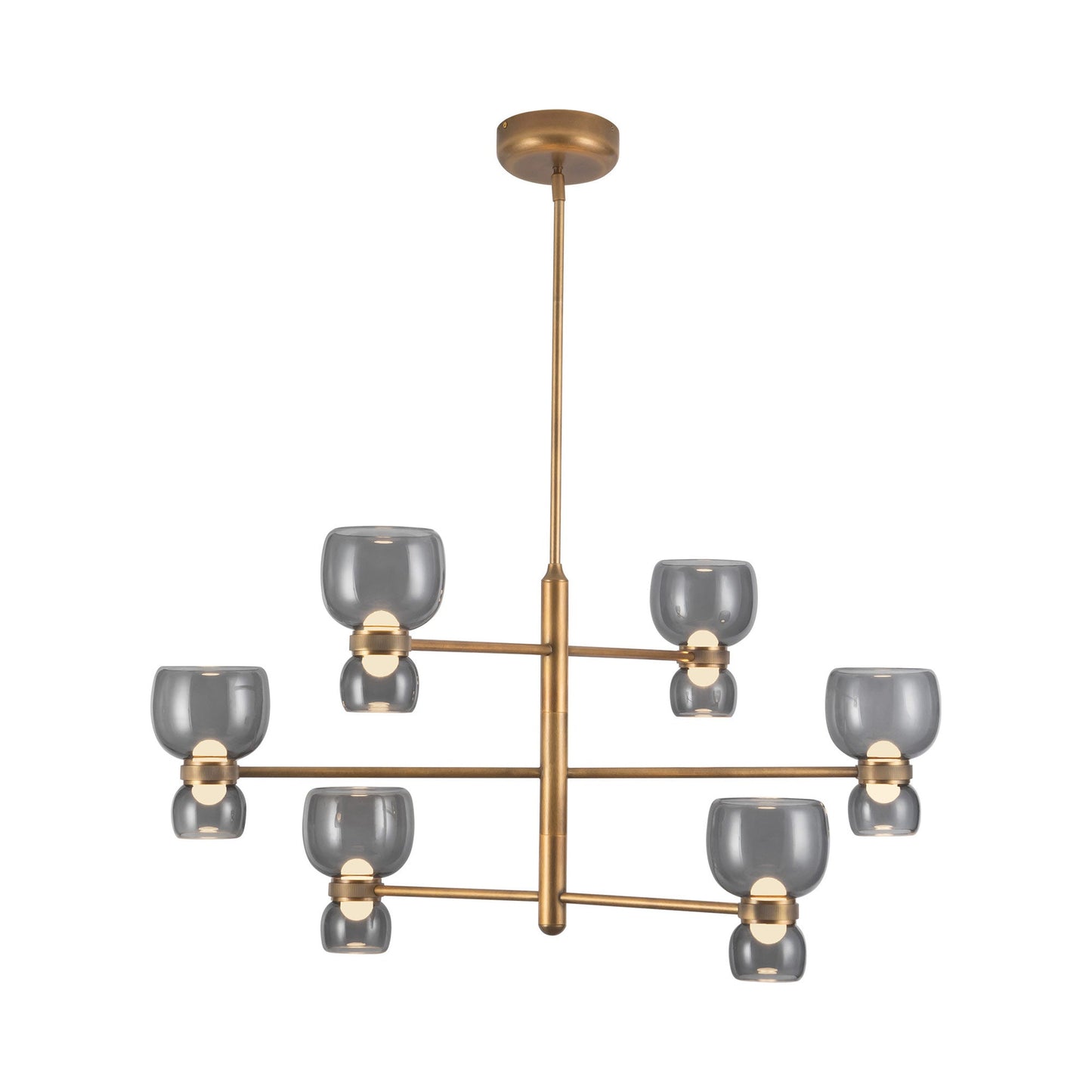 Sutton LED Chandelier in Vintage Brass (Smoked Glass).