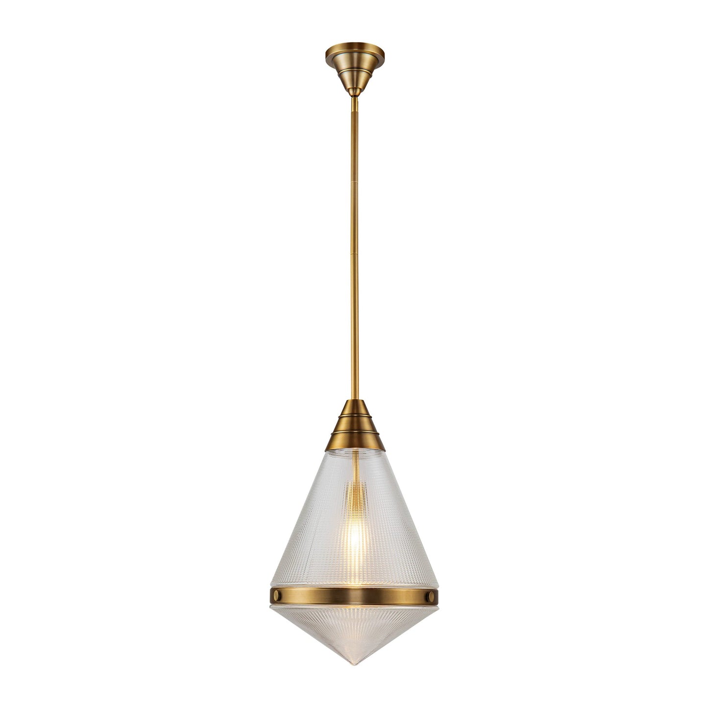 Willard Pendant Light in Vintage Brass/Clear Prismatic Glass (Large).