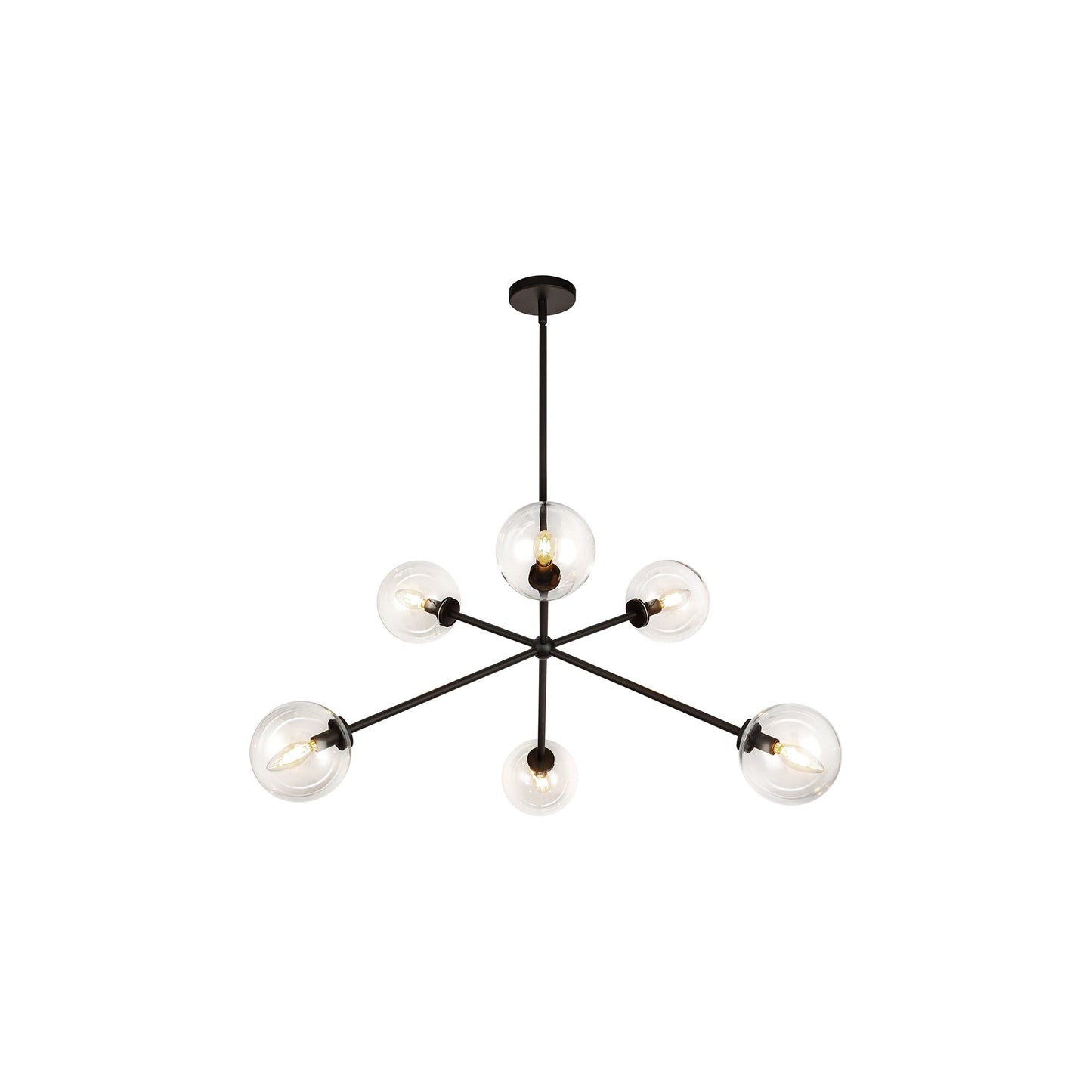 Cassia Chandelier in Matte Black/Clear Glass.