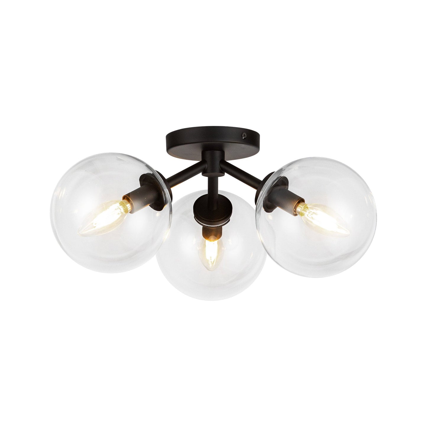 Cassia Semi Flush Mount Ceiling Light in Matte Black/Clear Glass.