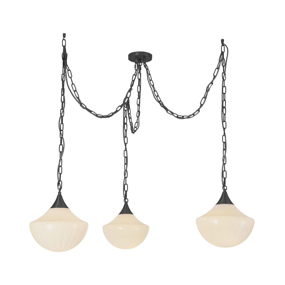 Farrah Multi Light Pendant Light in Matte Black/Glossy Ribbed Opal Glass.