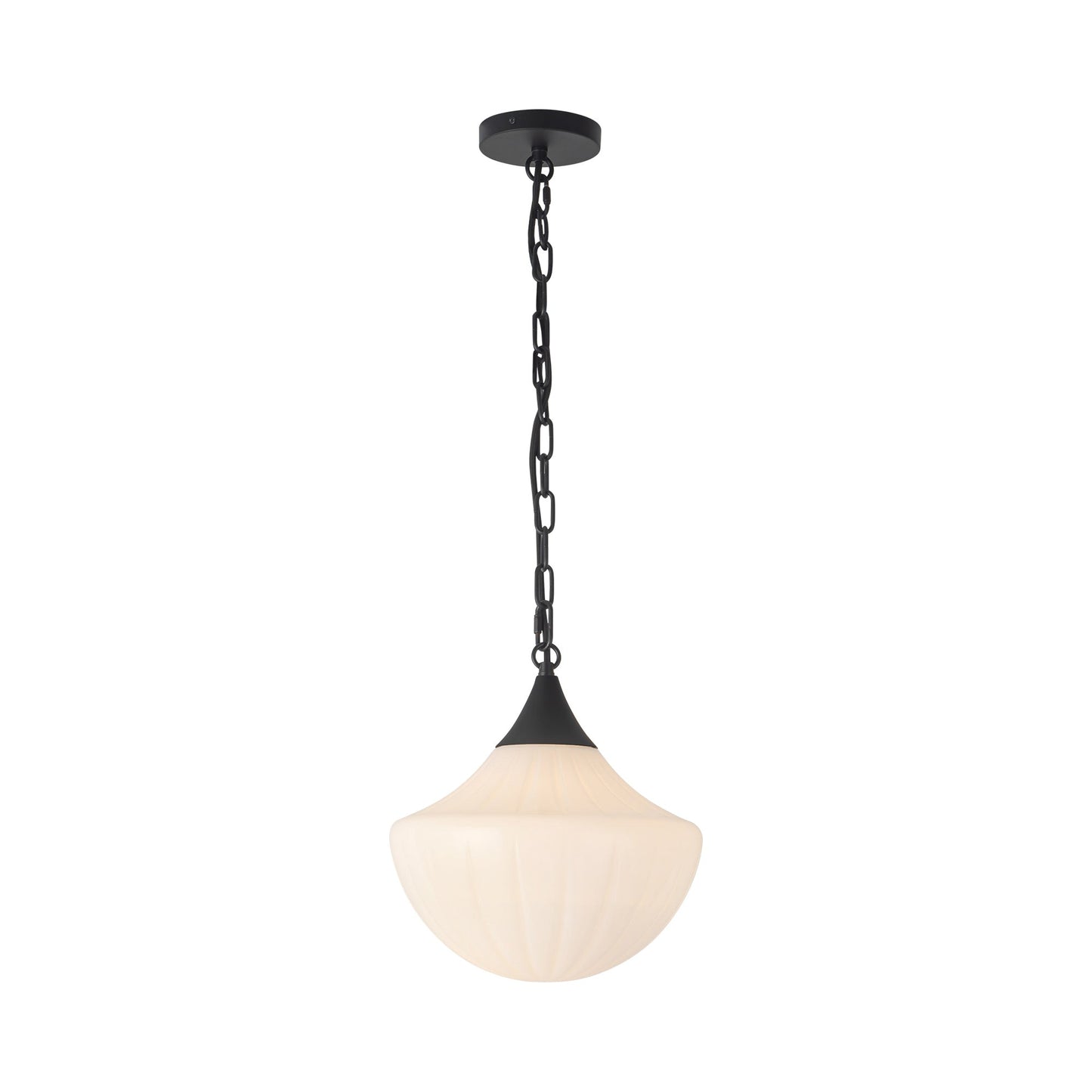 Farrah Pendant Light in Matte Black/Glossy Ribbed Opal Glass.