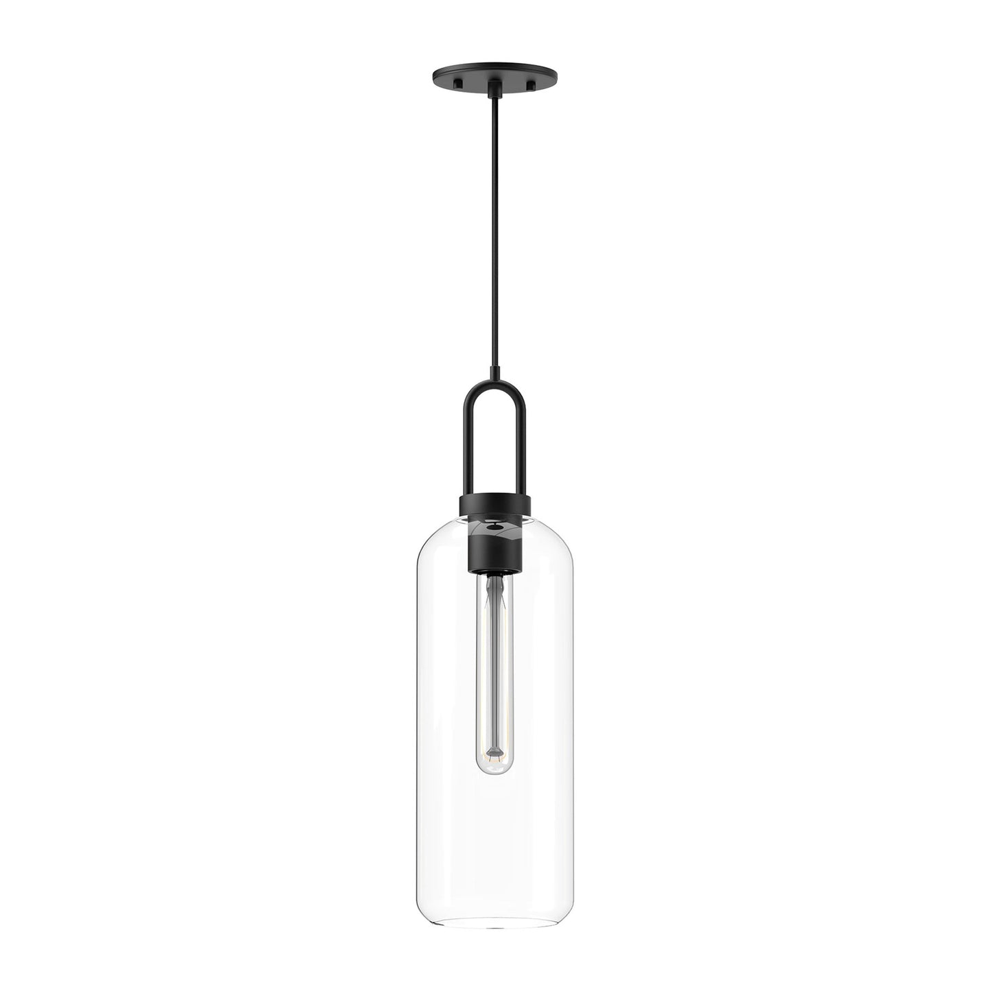 Soji Pendant Light in Matte Black/Clear Glass (Large).