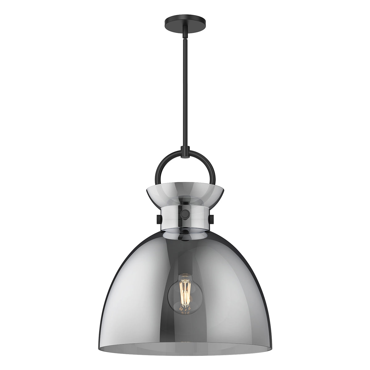 Waldo 4118 Pendant Light in Matte Black/Smoked Glass (Large).
