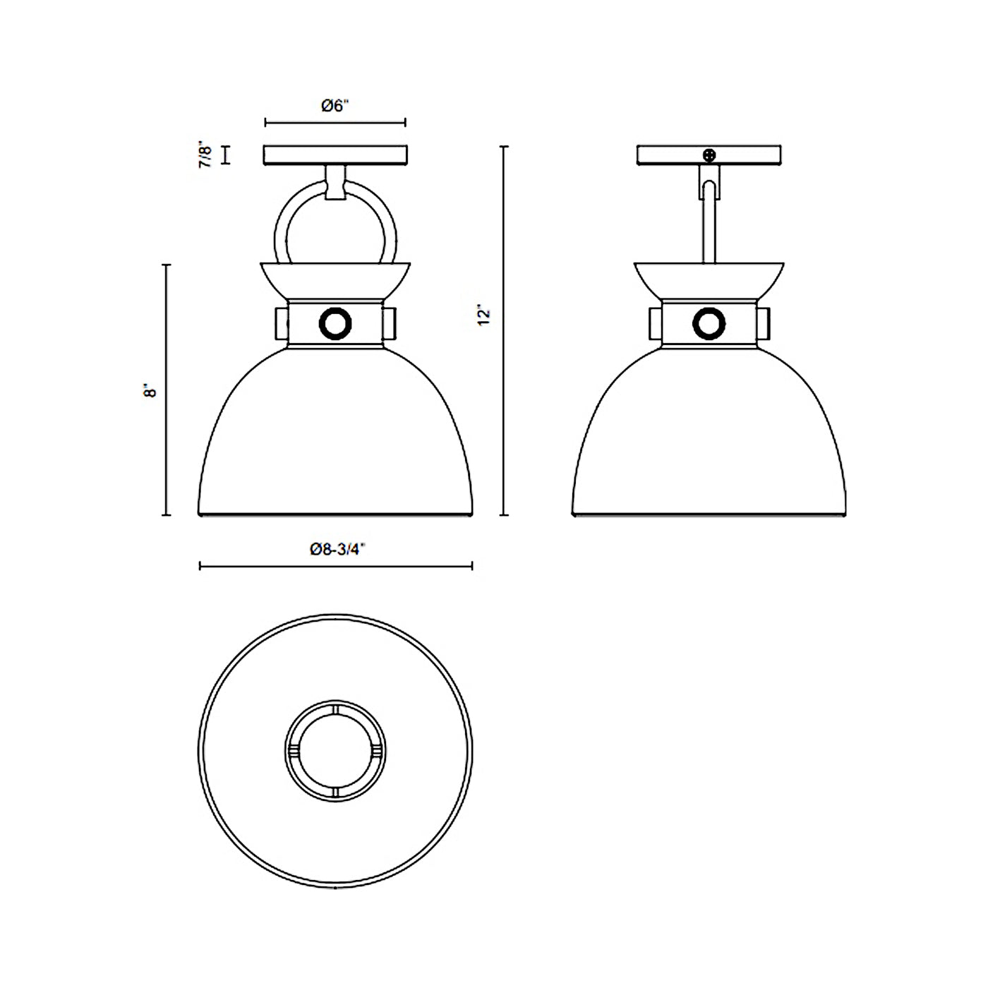 Waldo Semi Flush Mount Ceiling Light - line drawing.