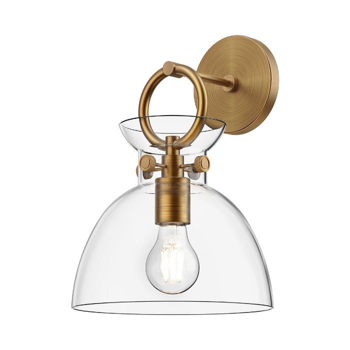 Waldo Vanity Wall Light in Aged Gold/Clear Glass.