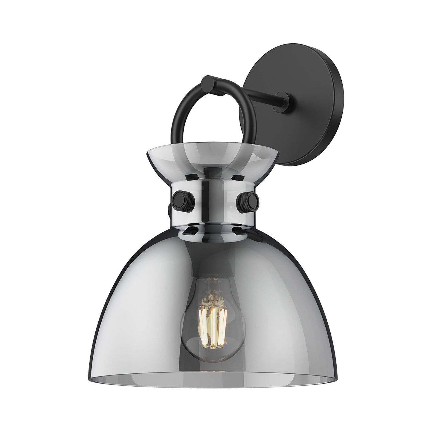 Waldo Vanity Wall Light in Matte Black/Smoked Glass.