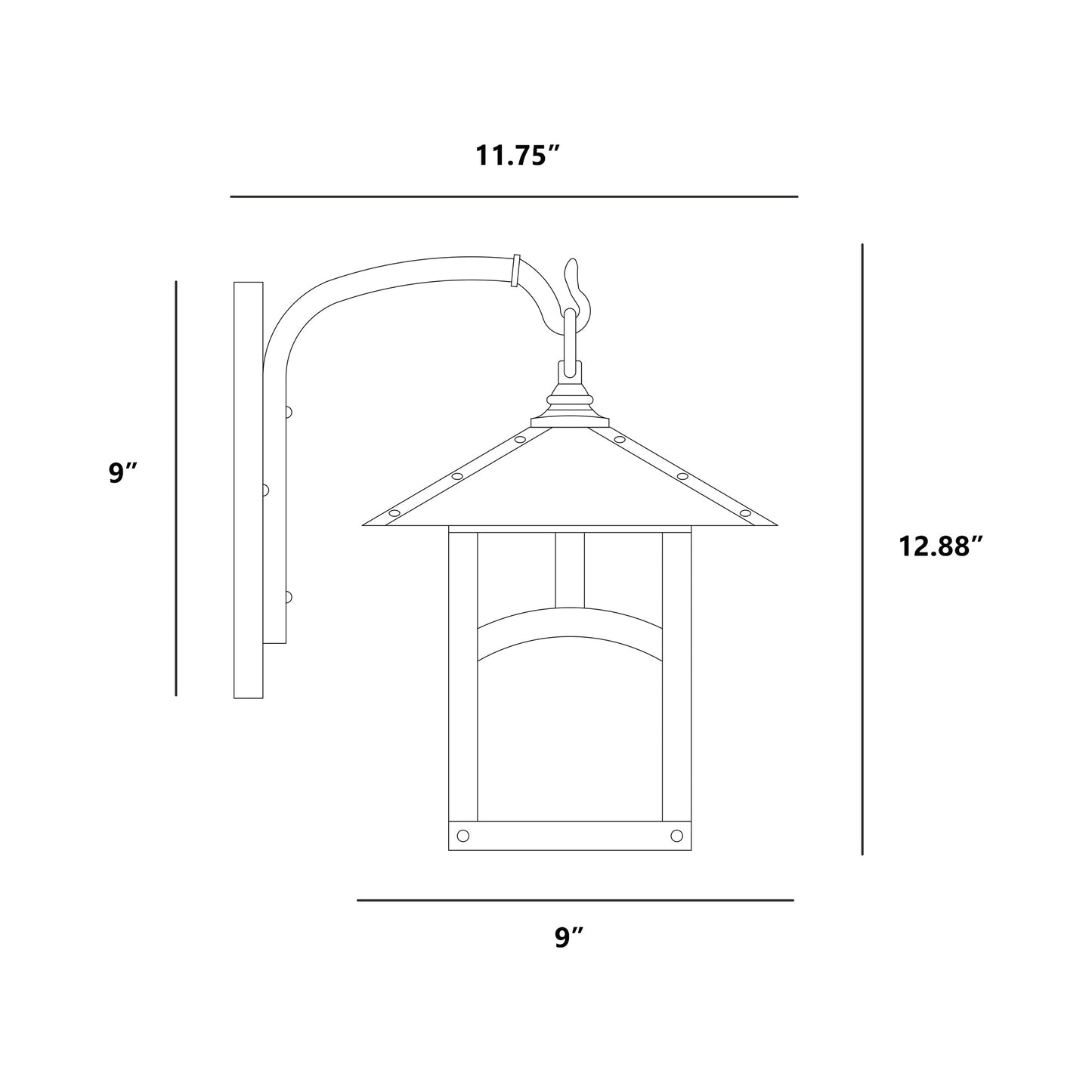 Evergreen Wall Light - line drawing.