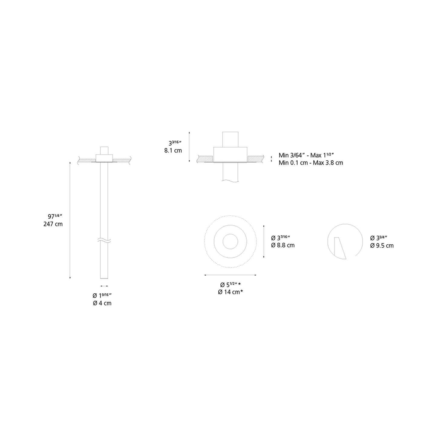 La Linea LED Vertical Trimless Recessed Light - line drawing.