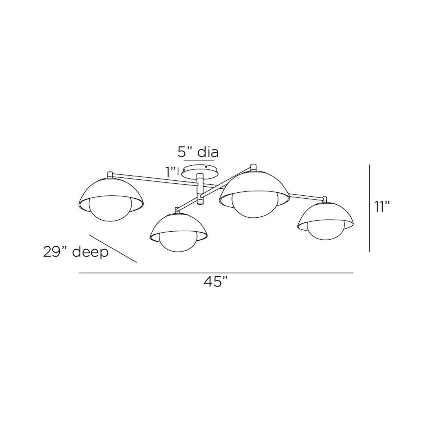 Glaze Multipoint Semi Flush Mount Ceiling Light - line drawing.