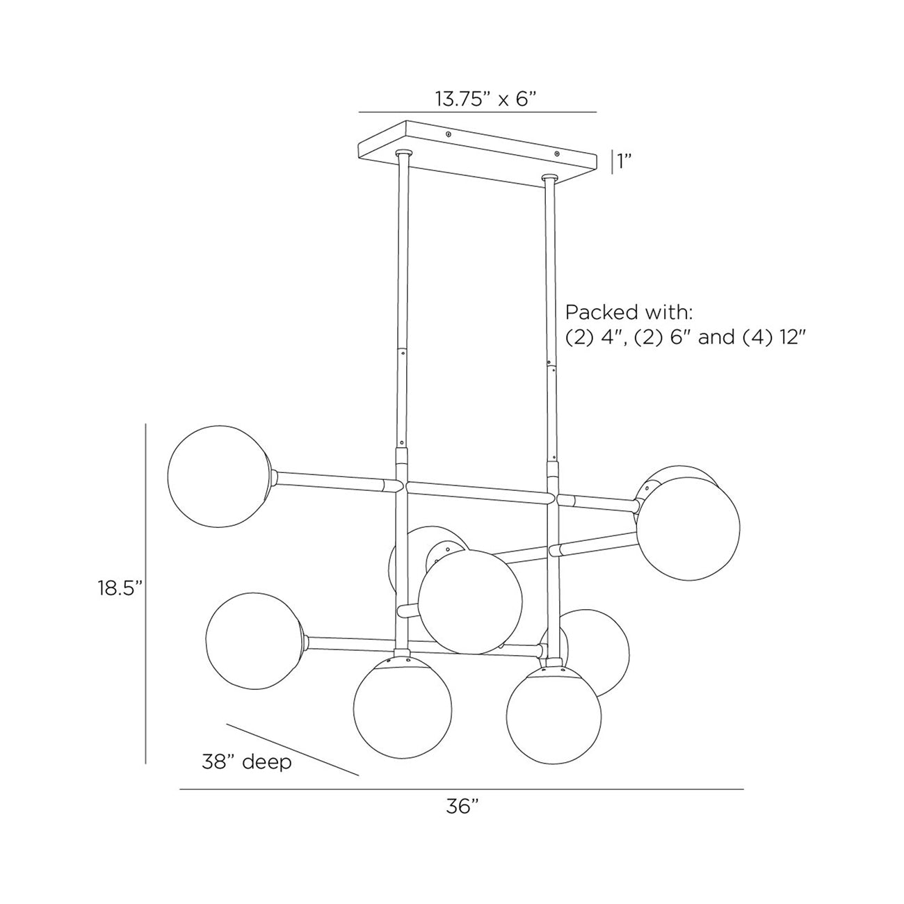 Hadden Linear Chandelier - line drawing.