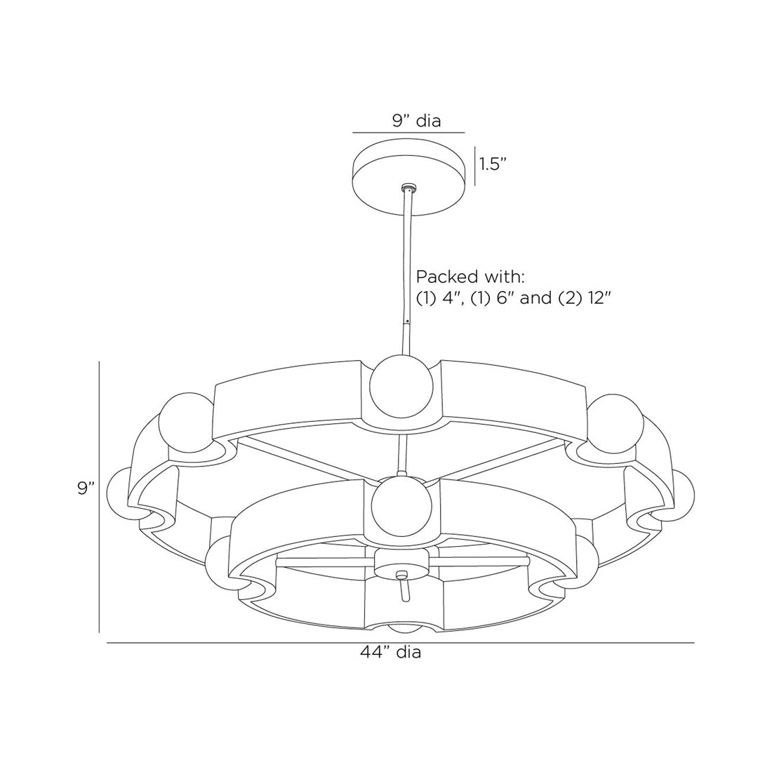 Hans LED Chandelier - line drawing.