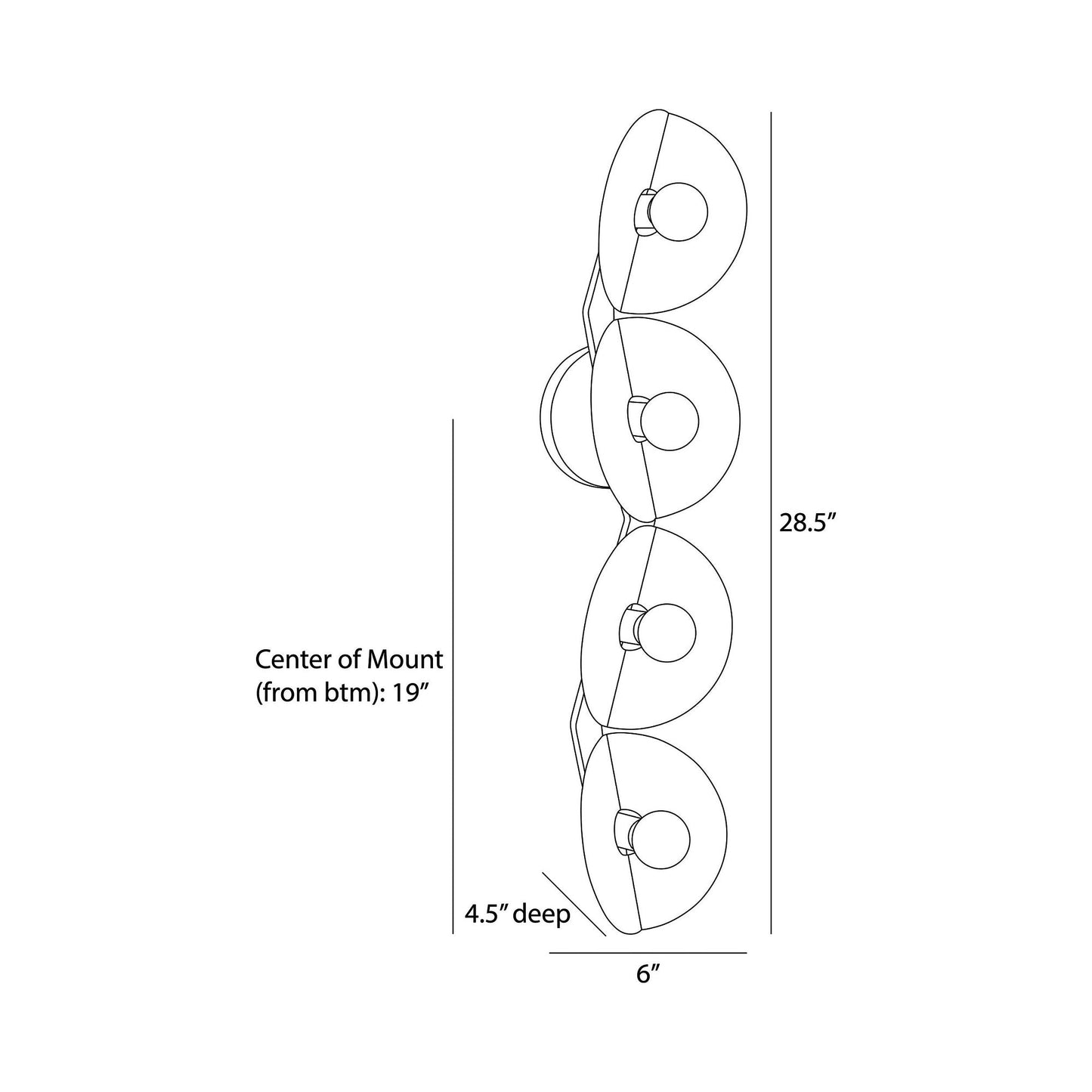 Itzia Bath Vanity Light - line drawing.