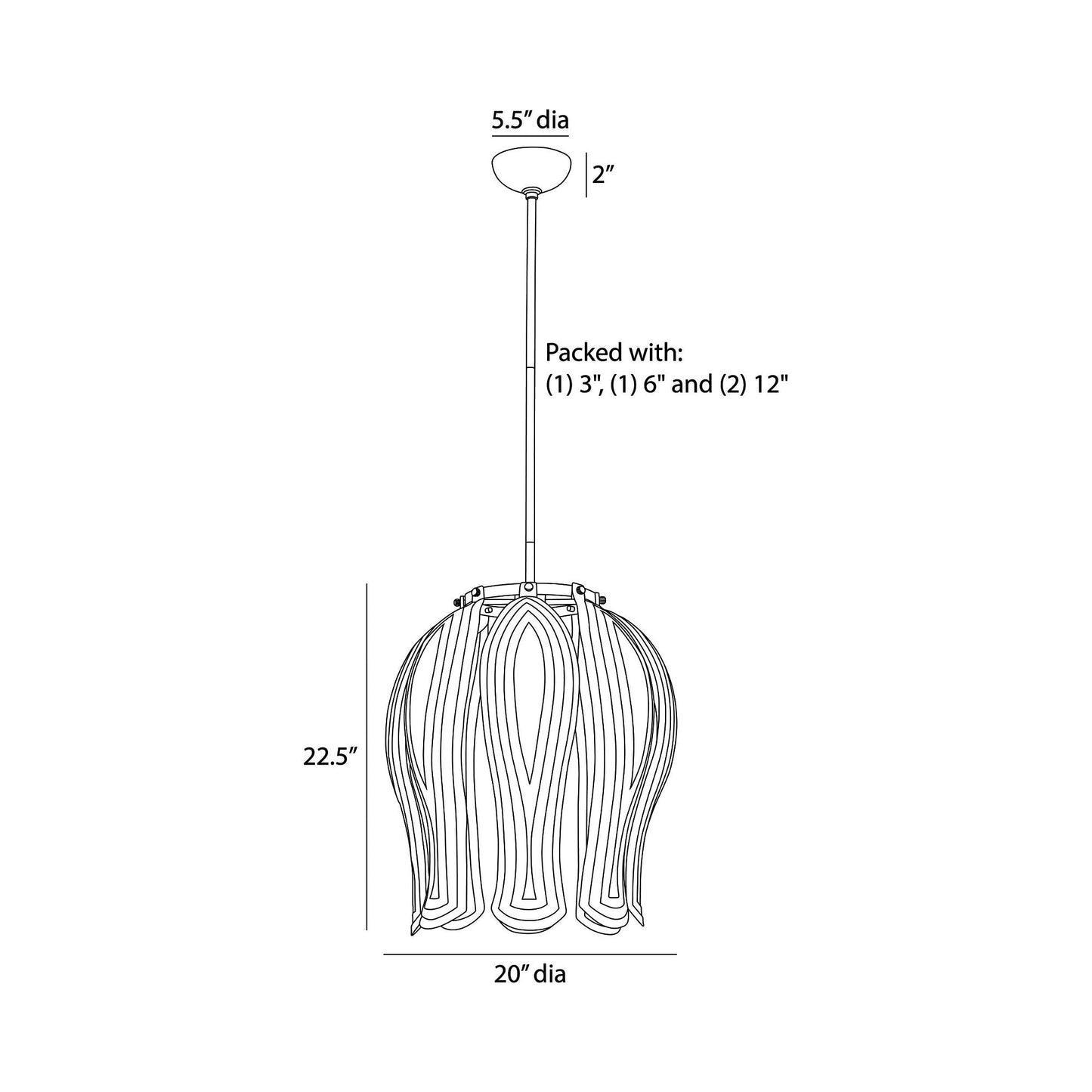 Judith Pendant Light - line drawing.