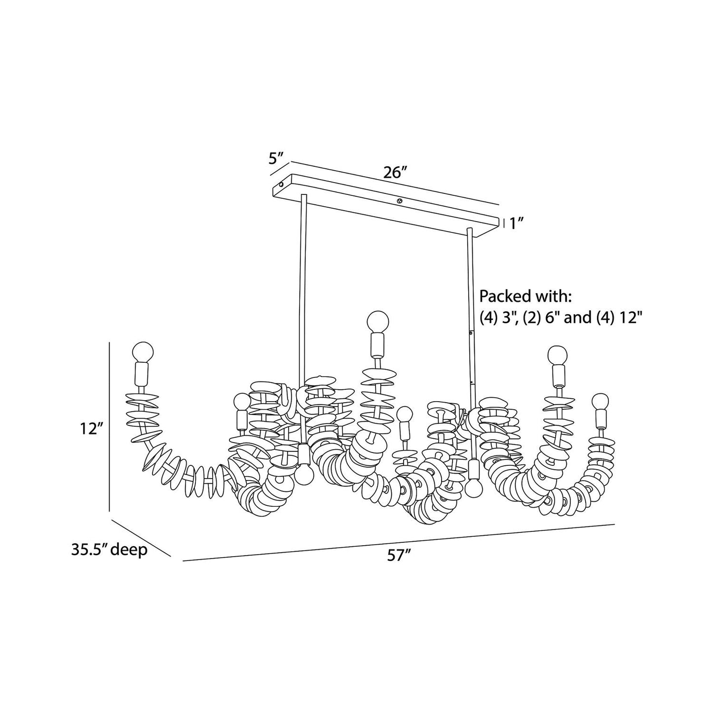 Kalama Linear Chandelier - line drawing.