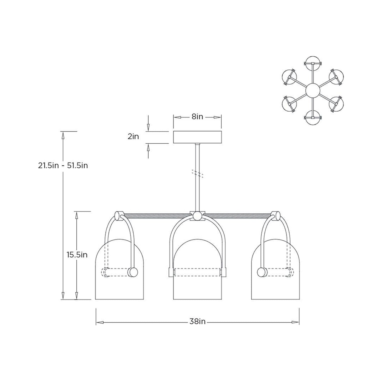 Marco LED Chandelier - line drawing.