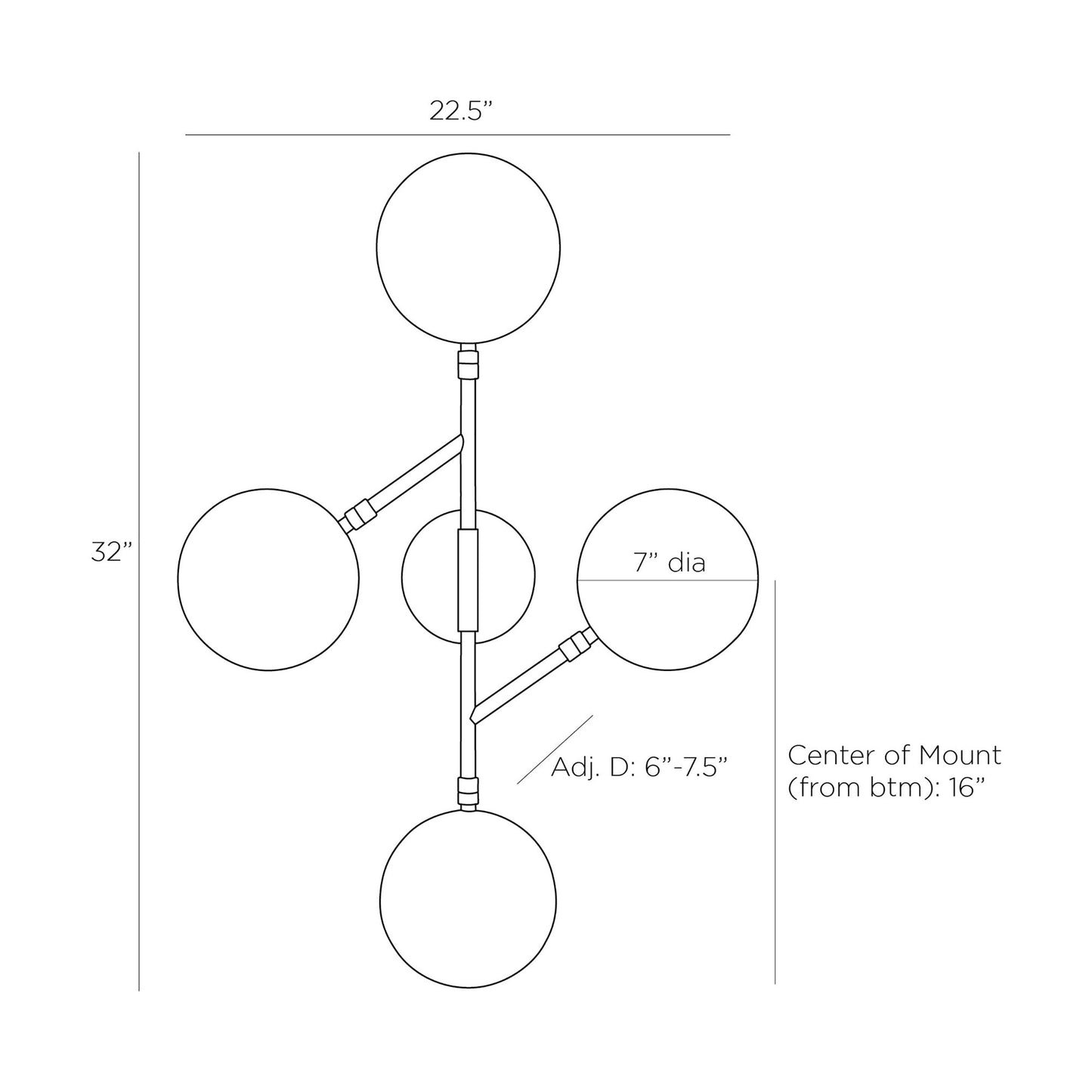 Meridian LED Wall Light - line drawing.