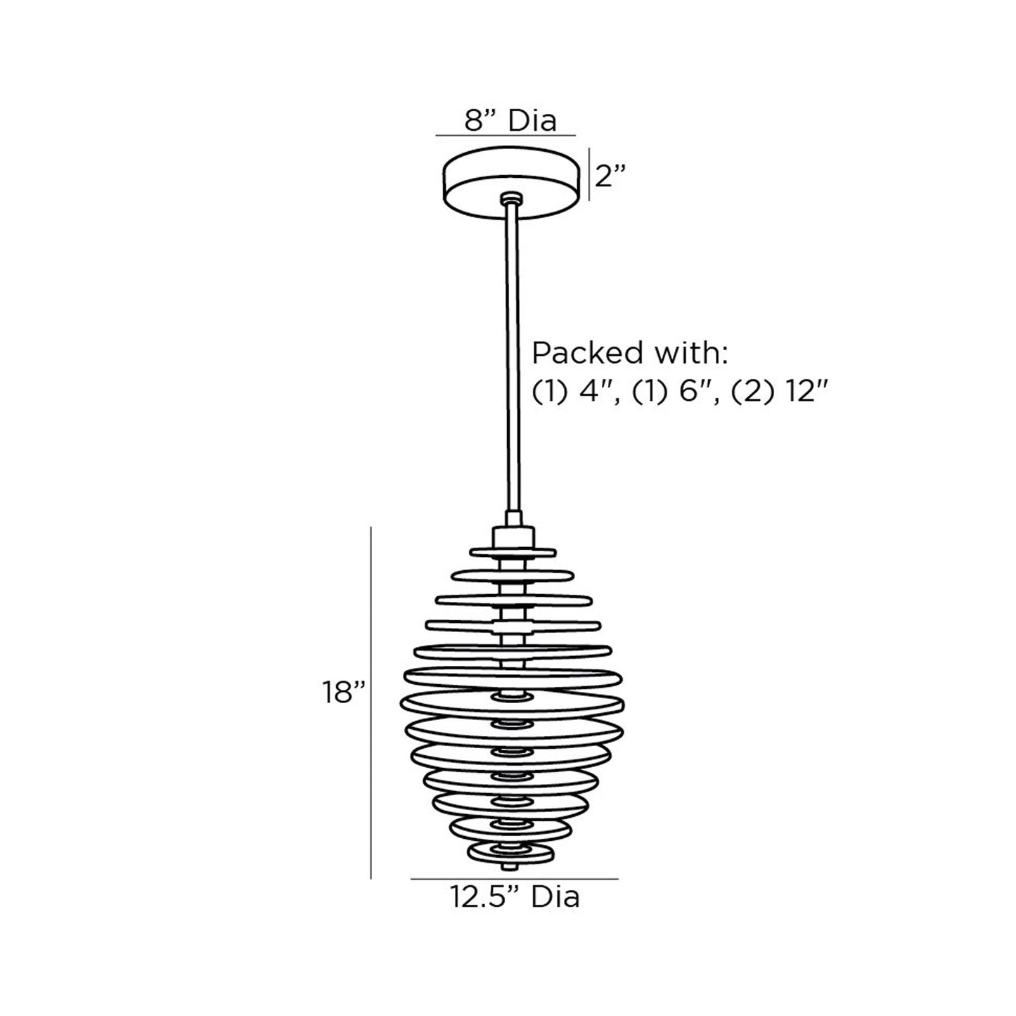 Penelope LED Pendant Light - line drawing.