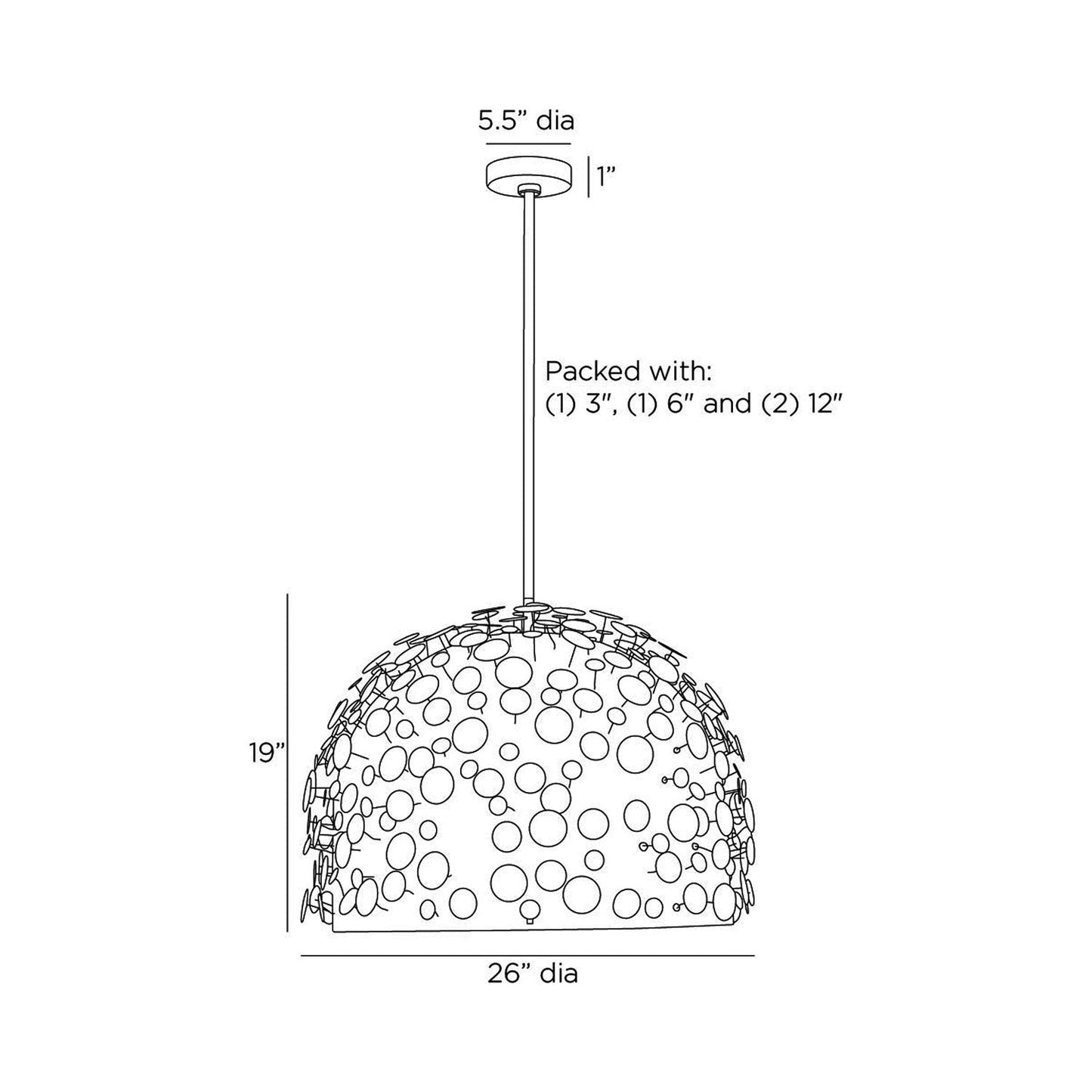 Rizzo Pendant Light - line drawing.