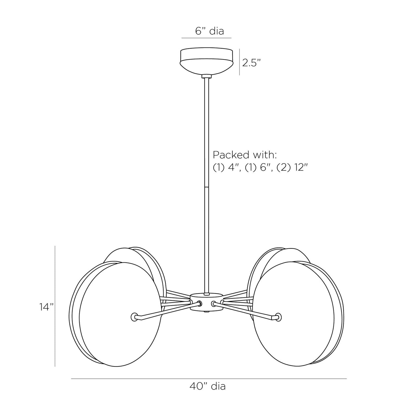 Whitney LED Chandelier - line drawing.