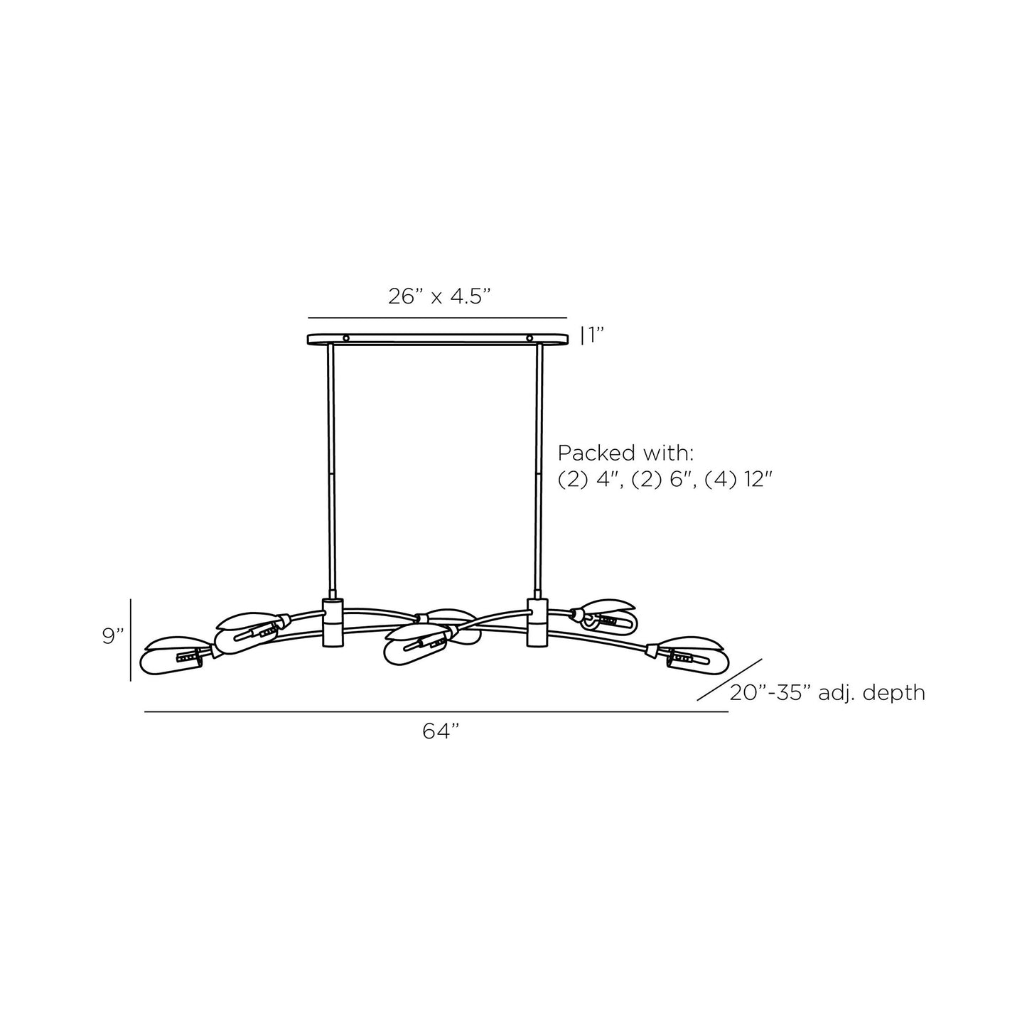 Ximena Linear Chandelier - line drawing.