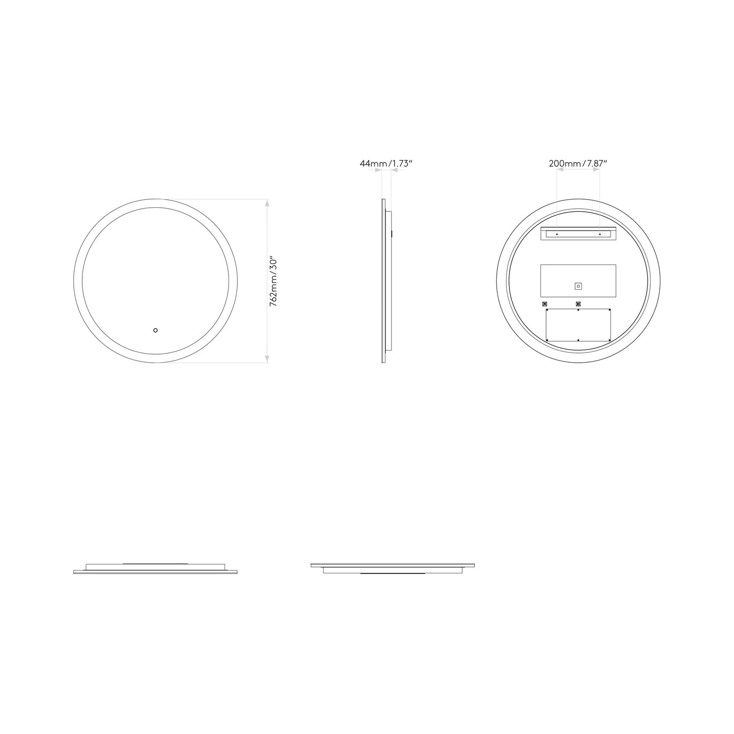 Ascot Round LED Wall Mirror - line drawing.