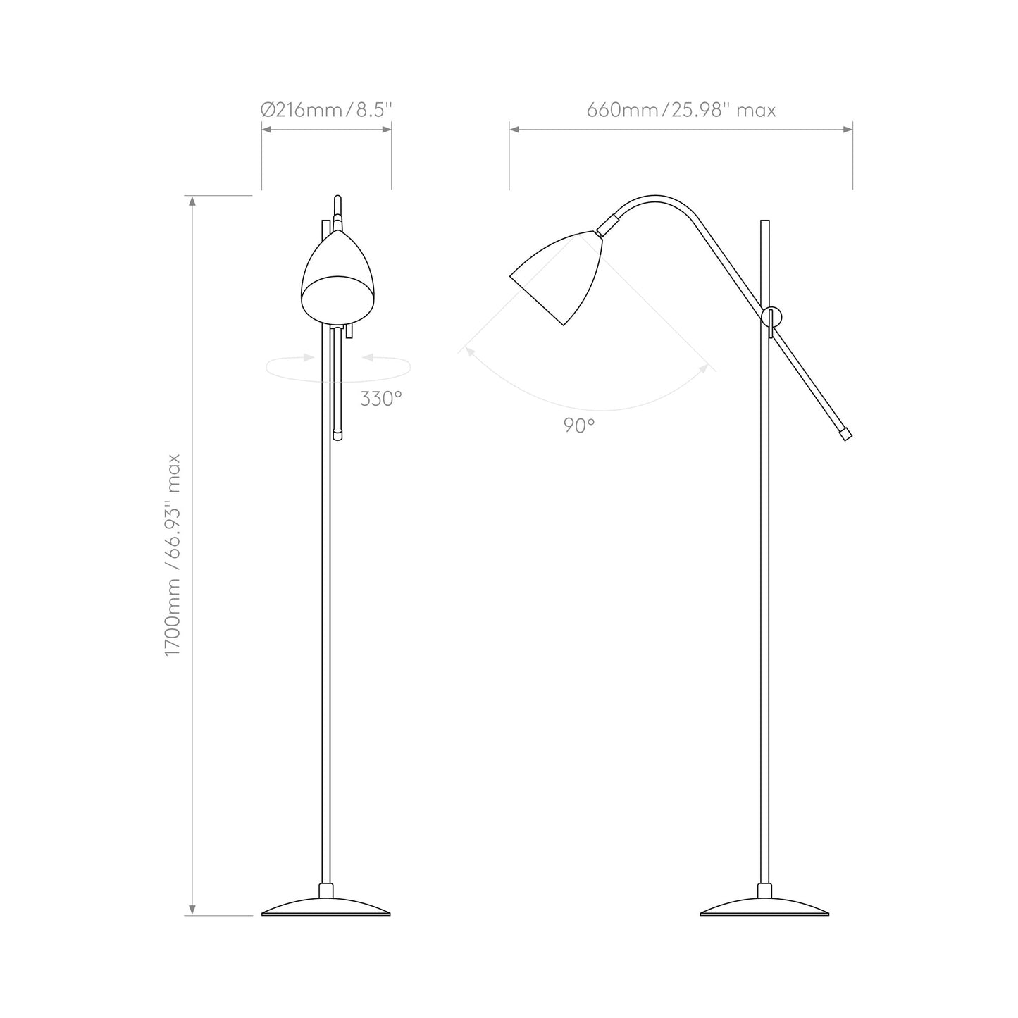 Joel Floor Lamp - line drawing.