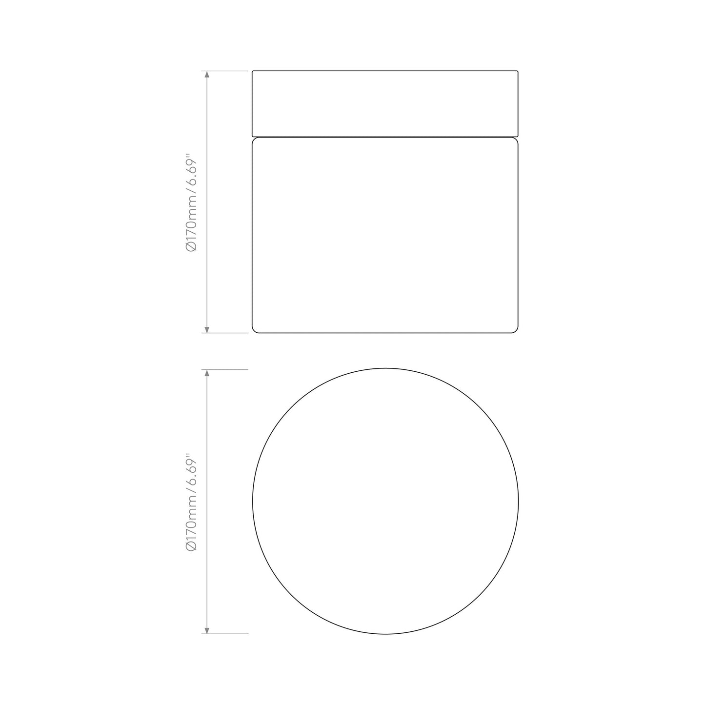 Sabina 170 Flush Mount Ceiling Light - line drawing.