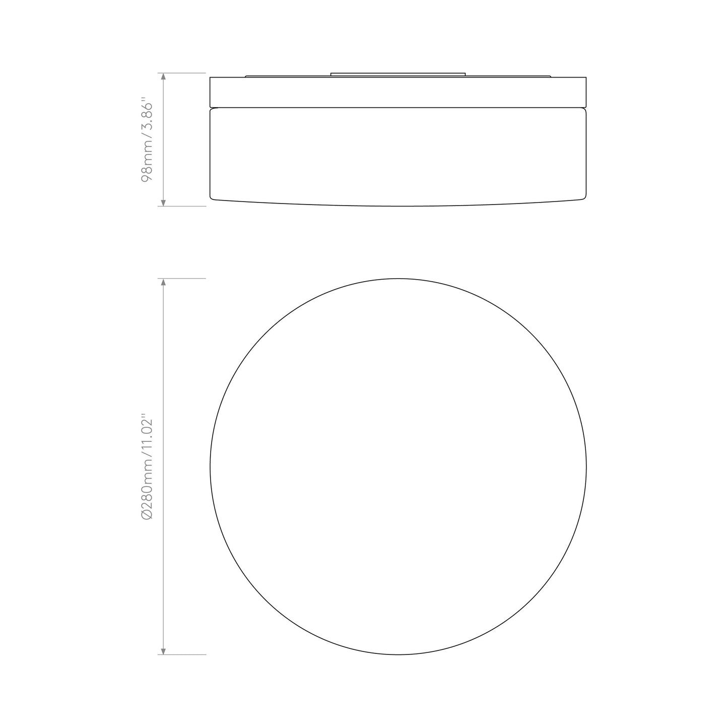 Sabina 280 Flush Mount Ceiling Light - line drawing.