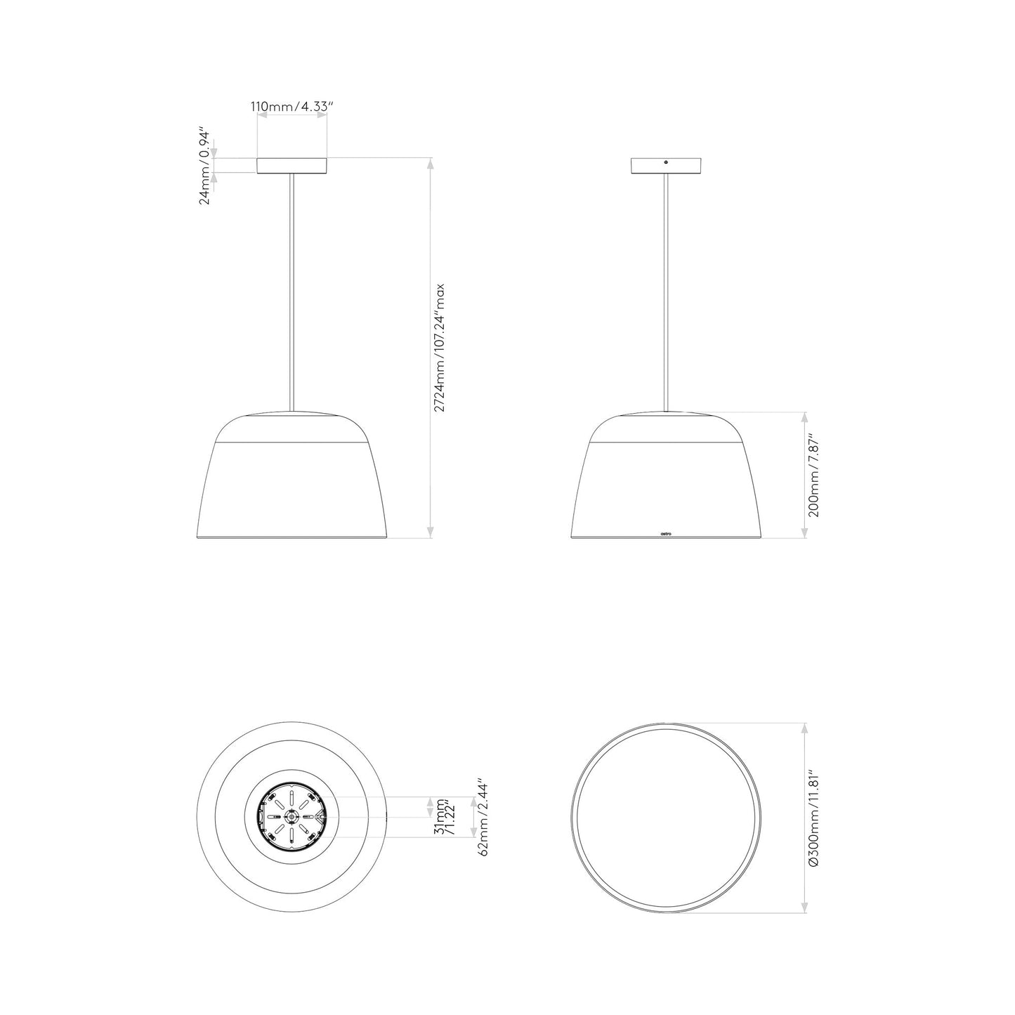 Taiko Pendant Light - line drawing.