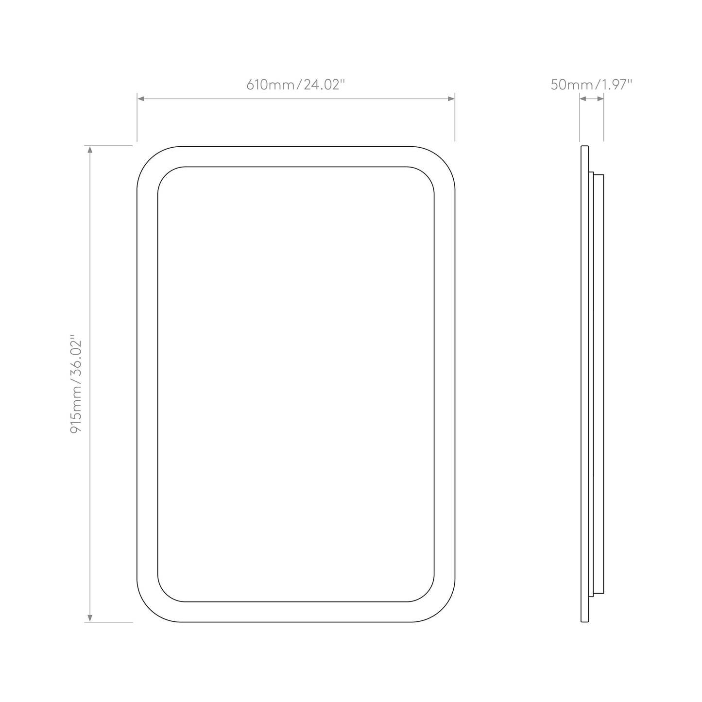 Varenna Rectangle LED Illuminated Mirror - line drawing.