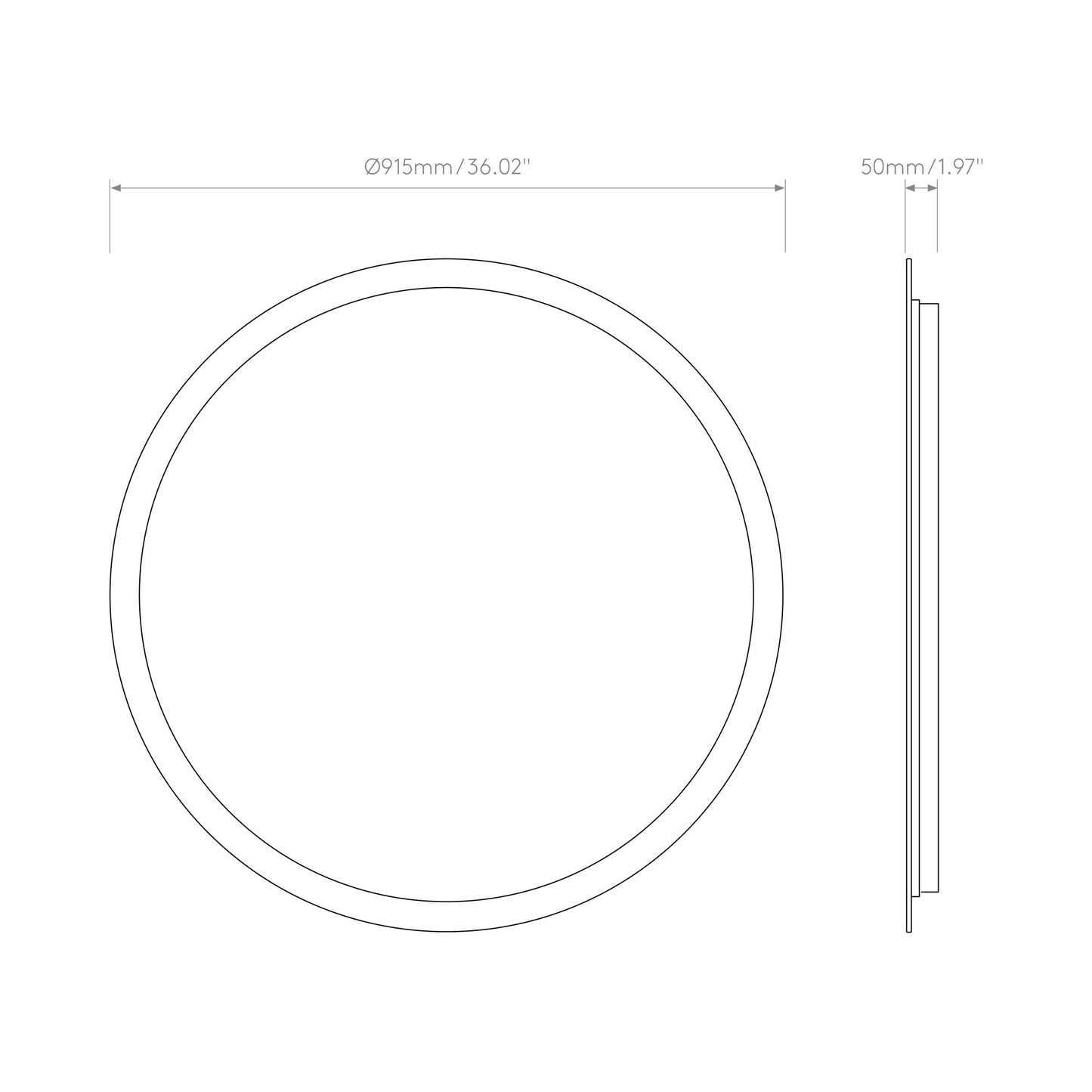 Varenna Round LED Illuminated Mirror - line drawing.